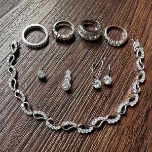 VINTAGE ESTATE LOT Sterling Silver DQ CZ Tennis Bracelet Rings Pendants Earrings